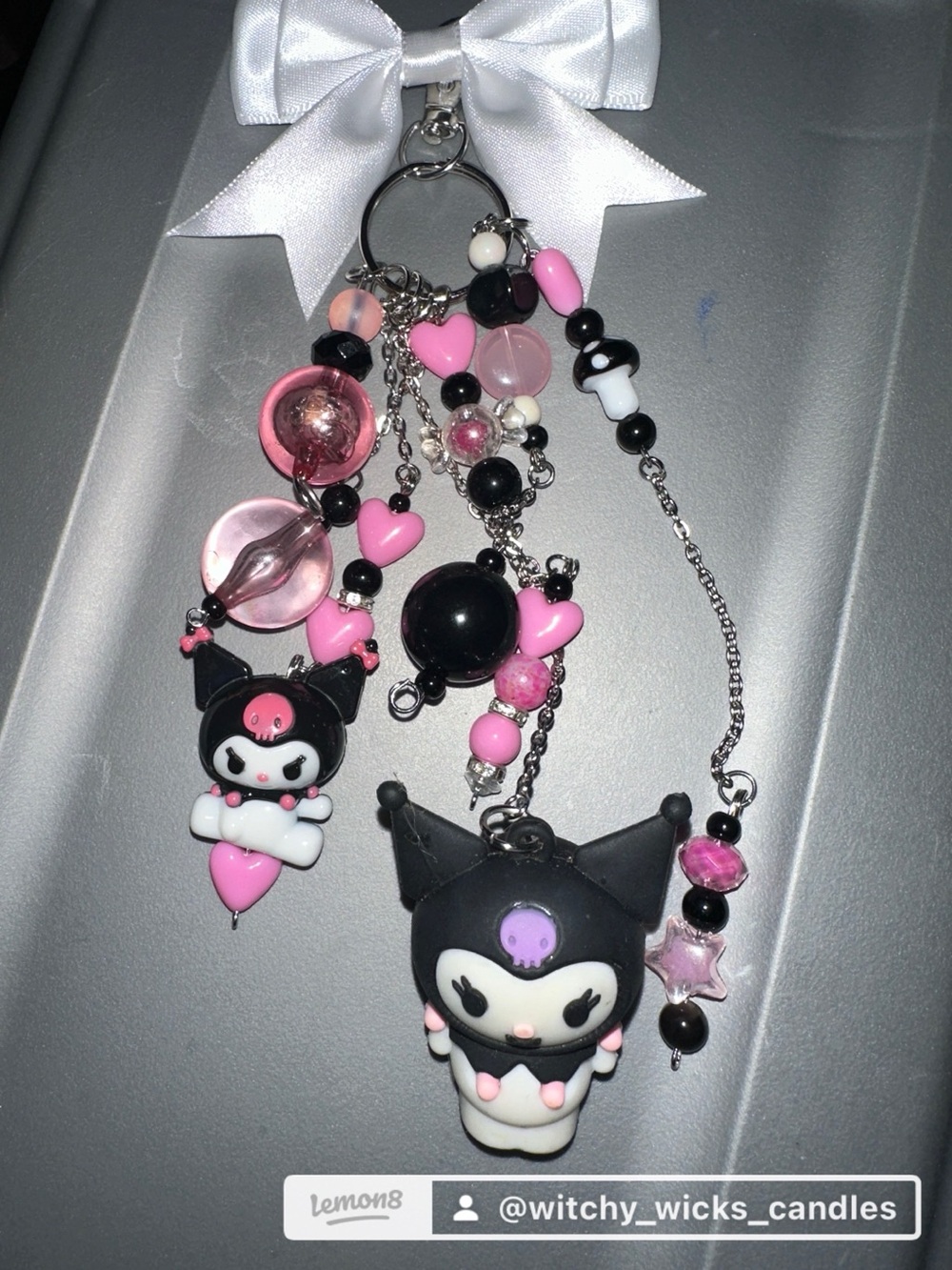 Kuromi-Inspired Pink & Black Kids Keychain Charm
